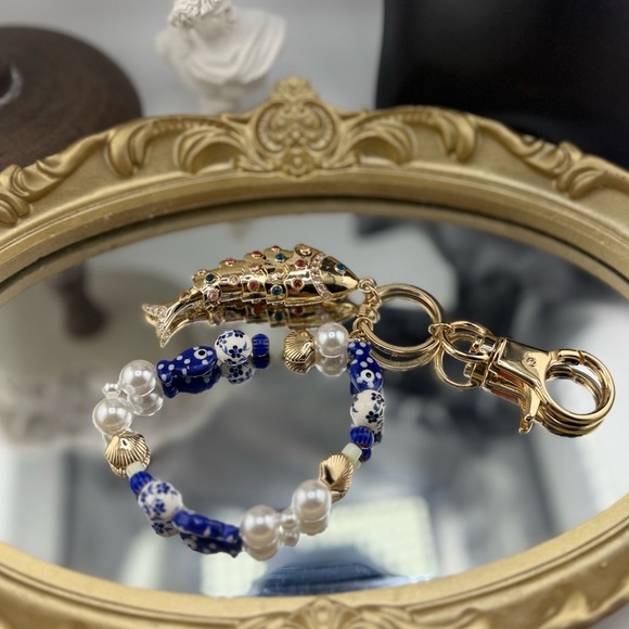Anthropologie Accessories - Gold Fish & Beaded Keychain Charm 🐟💙